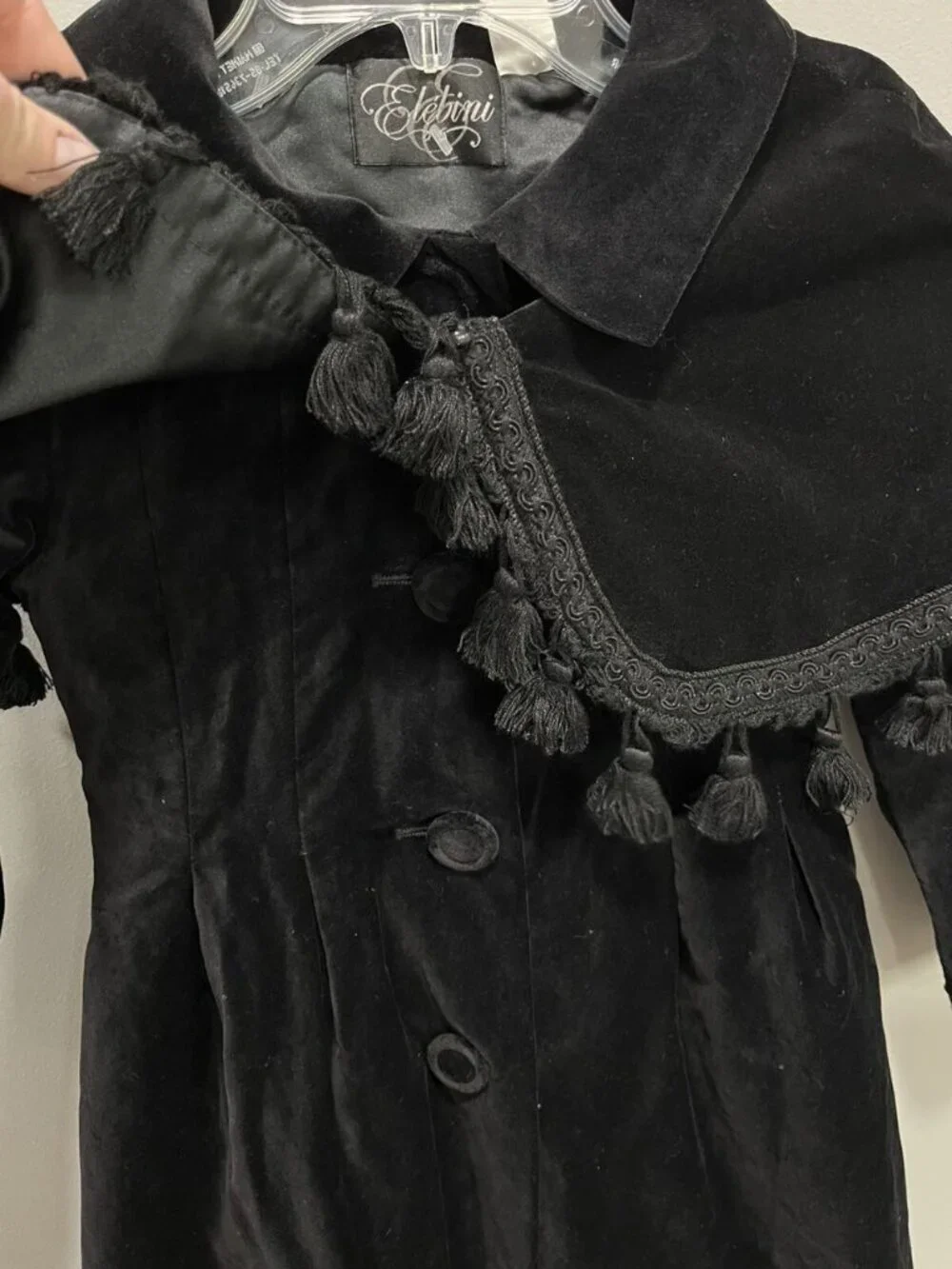 Elebini Girls Coat & Cape Set Black Velvet with Trim Size 6 Great Condition